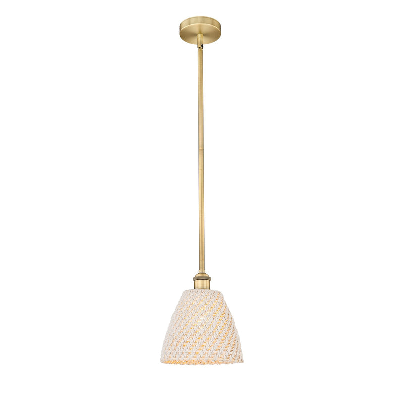 Innovations Bristol Natural 9in 1-Light Mini Pendant | Farmhouse Brushed Brass and Natural Fiber Dome Shade | Kitchen Island & | Model 616-1S-BB-NBD-9-NAT