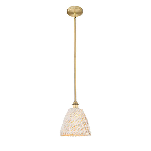 Innovations Bristol Natural 9in 1-Light Mini Pendant | Farmhouse Brushed Brass and Natural Fiber Dome Shade | Kitchen Island & | Model 616-1S-BB-NBD-9-NAT