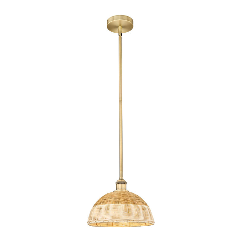 Innovations Bristol Natural II 12in 1-Light Mini Pendant | Industrial Brushed Brass and Natural Fiber Dome Shade | Kitchen | Model 616-1S-BB-NBD2-12-NAT
