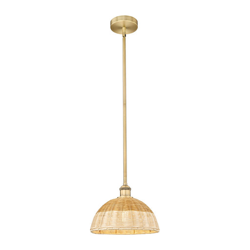 Innovations Bristol Natural II 12in 1-Light Mini Pendant | Industrial Brushed Brass and Natural Fiber Dome Shade | Kitchen | Model 616-1S-BB-NBD2-12-NAT