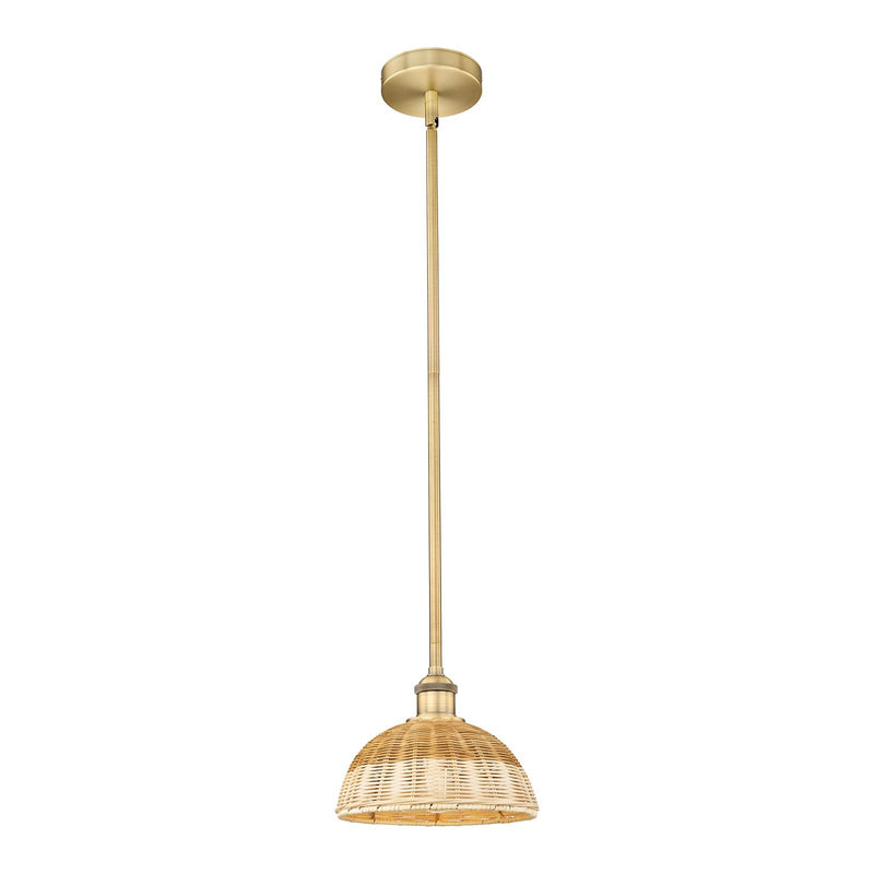 Innovations Bristol Natural II 9in 1-Light Mini Pendant | Industrial Brushed Brass and Natural Fiber Dome Shade | Kitchen | Model 616-1S-BB-NBD2-9-NAT