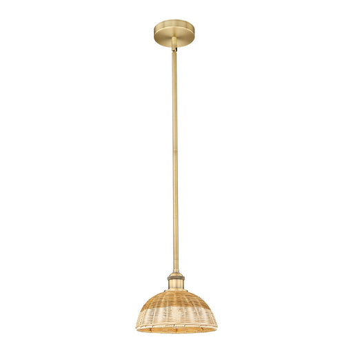 Innovations Bristol Natural II 9in 1-Light Mini Pendant | Industrial Brushed Brass and Natural Fiber Dome Shade | Kitchen | Model 616-1S-BB-NBD2-9-NAT