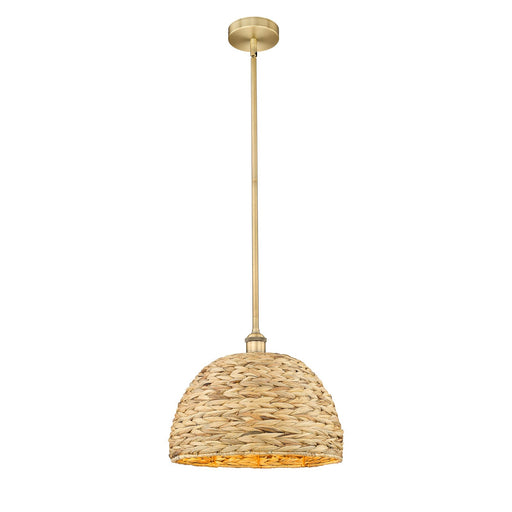Innovations Woven Rattan 16in 1-Light Mini Pendant | Industrial Brushed Brass Steel and Natural Fiber Dome Shade | Kitchen | Model 616-1S-BB-RBD-16-NAT