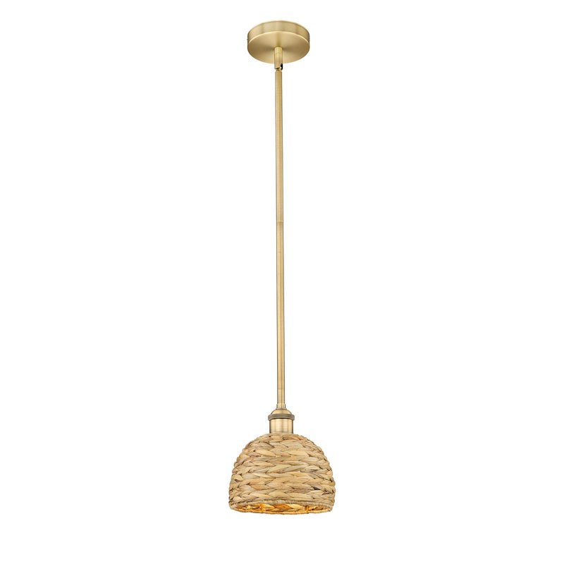 Innovations Woven Rattan 8in 1-Light Mini Pendant | Rustic Brushed Brass and Natural Woven Rattan | Kitchen Island & Dining | Model 616-1S-BB-RBD-8-NAT