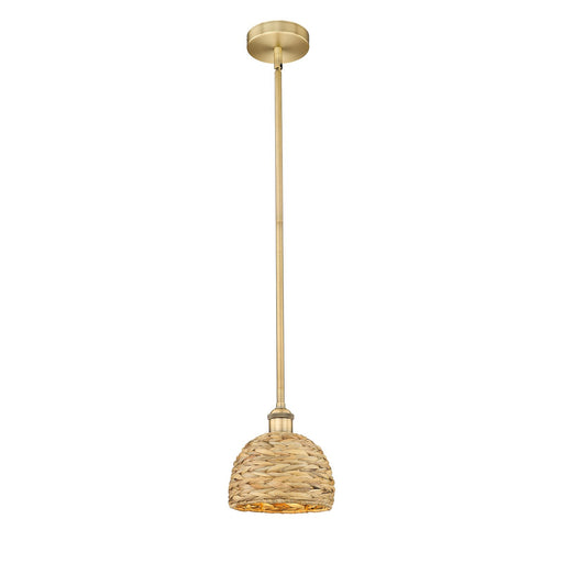 Innovations Woven Rattan 8in 1-Light Mini Pendant | Rustic Brushed Brass and Natural Woven Rattan | Kitchen Island & Dining | Model 616-1S-BB-RBD-8-NAT