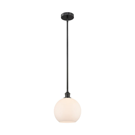 Innovations Athens 10in 1-Light Mini Pendant | Industrial Matte Black Steel and Matte White Glass | Kitchen Island & Dining | Model 616-1S-BK-G121-10-LED