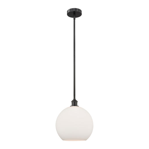 Innovations Athens 12in 1-Light Mini Pendant | Industrial Matte Black Steel and Matte White Glass | Kitchen Island & Dining | Model 616-1S-BK-G121-12-LED
