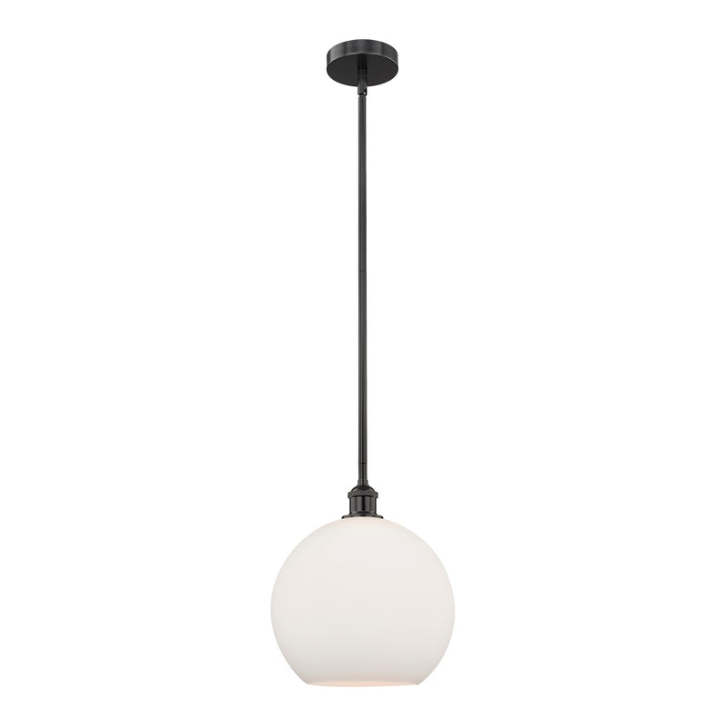 Innovations Athens 12in 1-Light Mini Pendant | Industrial Matte Black Steel and Matte White Glass | Kitchen Island & Dining | Model 616-1S-BK-G121-12-LED