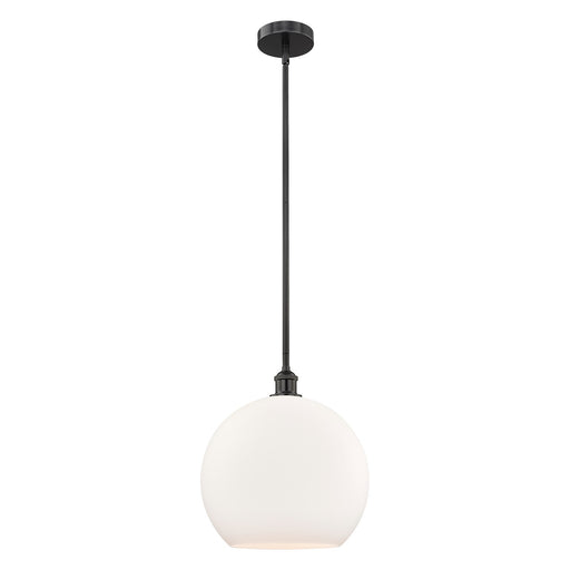 Innovations Athens 14in 1-Light Pendant | Industrial Matte Black Steel and Matte White Glass | Kitchen Island & Dining Room | Model 616-1S-BK-G121-14-LED