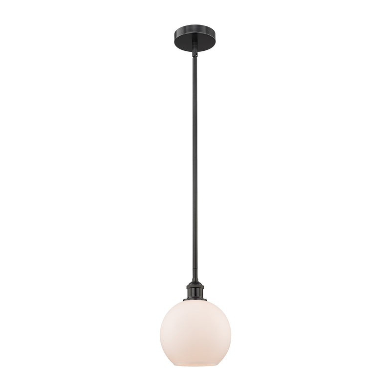 Innovations Athens 8in 1-Light Mini Pendant | Industrial Matte Black Steel and Matte White Frosted Glass | Kitchen Island & | Model 616-1S-BK-G121-8