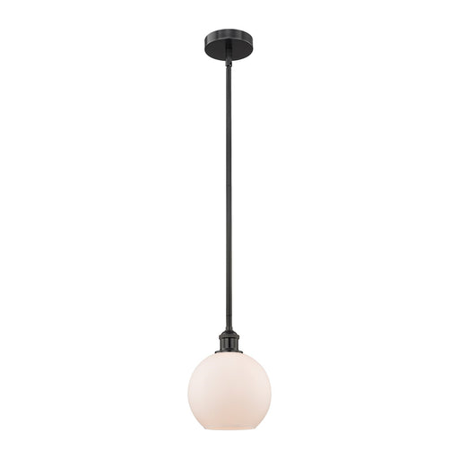 Innovations Athens 8in 1-Light Mini Pendant | Industrial Matte Black Steel and Matte White Frosted Glass | Kitchen Island & | Model 616-1S-BK-G121-8-LED