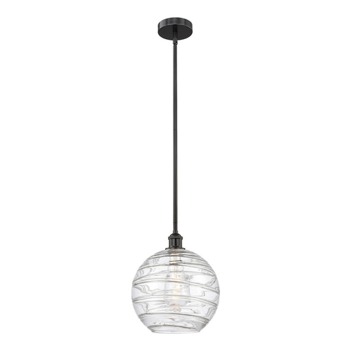 Innovations Athens Deco Swirl 12in 1-Light Mini Pendant | Industrial Matte Black Steel and Clear Deco Swirl Glass | Kitchen | Model 616-1S-BK-G1213-12CL