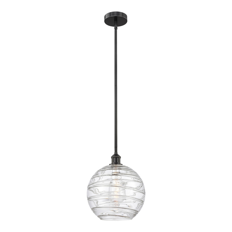 Innovations Athens Deco Swirl 12in 1-Light Mini Pendant | Industrial Matte Black Steel and Clear Deco Swirl Glass | Kitchen | Model 616-1S-BK-G1213-12CL