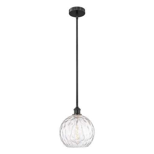Innovations Athens Water Glass 10in 1-Light Mini Pendant | Industrial Matte Black Steel and Clear Water Glass | Kitchen | Model 616-1S-BK-G1215-10-LED
