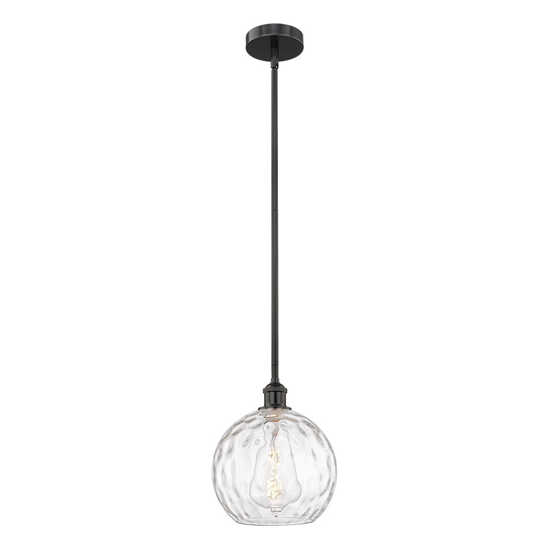 Innovations Athens Water Glass 10in 1-Light Mini Pendant | Industrial Matte Black Steel and Clear Water Glass | Kitchen | Model 616-1S-BK-G1215-10-LED