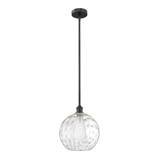Innovations Athens Water Glass 12in 1-Light Mini Pendant | Industrial Matte Black Steel and Clear Glass | Kitchen Island & | Model 616-1S-BK-G1215-12
