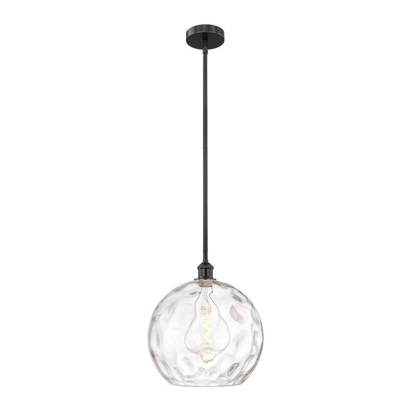 Innovations Athens Water Glass 13in 1-Light Pendant | Industrial Matte Black Steel and Clear Glass | Kitchen Island & | Model 616-1S-BK-G1215-14-LED