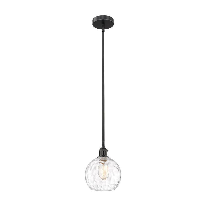 Innovations Athens Water Glass 8in 1-Light Mini Pendant | Industrial Matte Black Steel and Clear Glass | Kitchen Island & Dining | Model 616-1S-BK-G1215-8