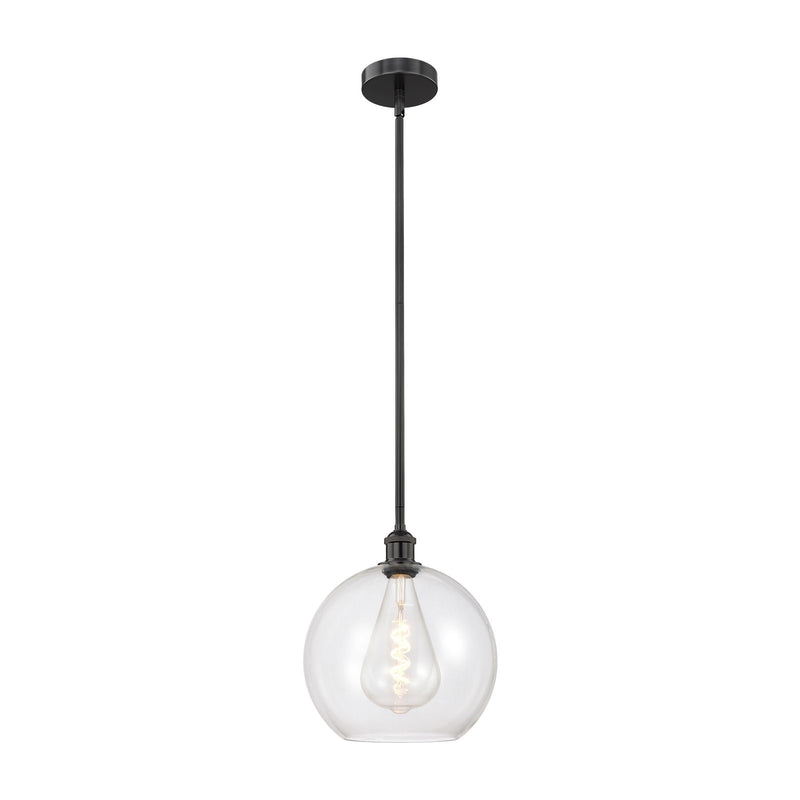 Innovations Athens 12in 1-Light Mini Pendant | Industrial Matte Black Steel and Clear Glass | Kitchen Island & Dining Room | Model 616-1S-BK-G122-12