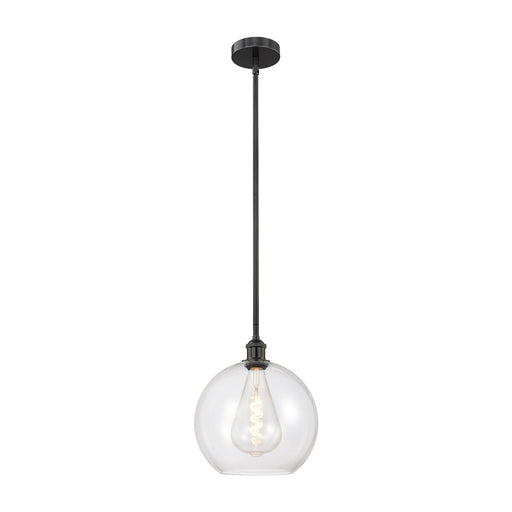 Innovations Athens 12in 1-Light Mini Pendant | Industrial Matte Black Steel and Clear Glass | Kitchen Island & Dining Room | Model 616-1S-BK-G122-12-LED