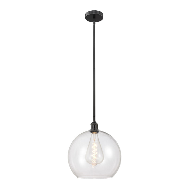 Innovations Athens 14in 1-Light Pendant | Industrial Matte Black Steel and Clear Glass | Kitchen Island & Dining Room | Model 616-1S-BK-G122-14-LED