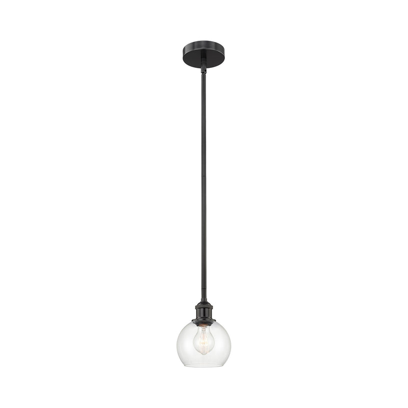 Innovations Athens 6in 1-Light Mini Pendant | Industrial Matte Black Steel and Clear Glass | Kitchen Island & Dining Room | 5.88 | Model 616-1S-BK-G122-6