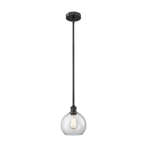 Innovations Athens 8in 1-Light Mini Pendant | Industrial Matte Black Steel and Clear Glass | Kitchen Island & Dining Room | 8 x 8 | Model 616-1S-BK-G122-8