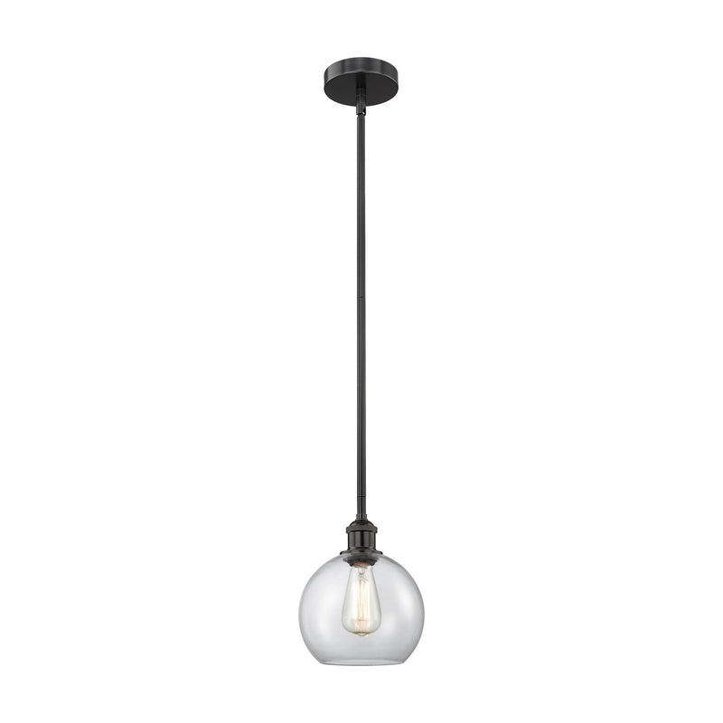 Innovations Athens 8in 1-Light Mini Pendant | Industrial Matte Black Steel and Clear Glass | Kitchen Island & Dining Room | 8 | Model 616-1S-BK-G122-8-LED