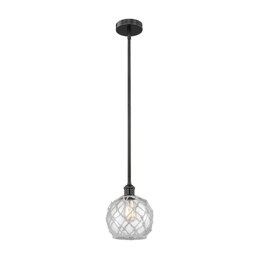 Innovations Farmhouse Rope 8in 1-Light Mini Pendant | Industrial Matte Black Steel and Clear Glass with White Rope | Kitchen | Model 616-1S-BK-G122-8RW
