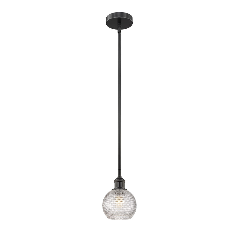 Innovations Athens 6in 1-Light Mini Pendant | Modern Farmhouse Matte Black Steel and Clear Basket Weave Glass | Kitchen Island | Model 616-1S-BK-G122C-6CL