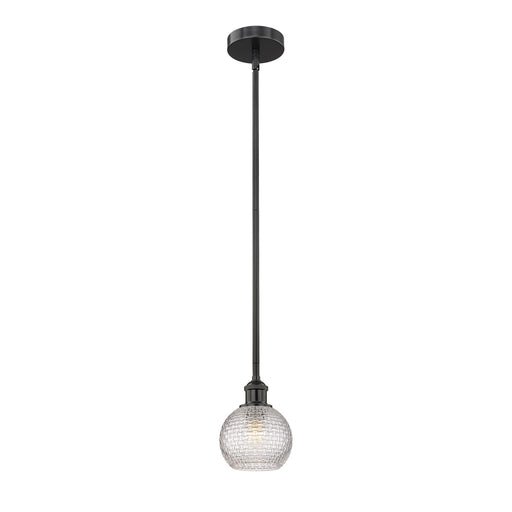 Innovations Athens 6in 1-Light Mini Pendant | Modern Farmhouse Matte Black Steel and Clear Basket Weave Glass | Kitchen Island | Model 616-1S-BK-G122C-6CL