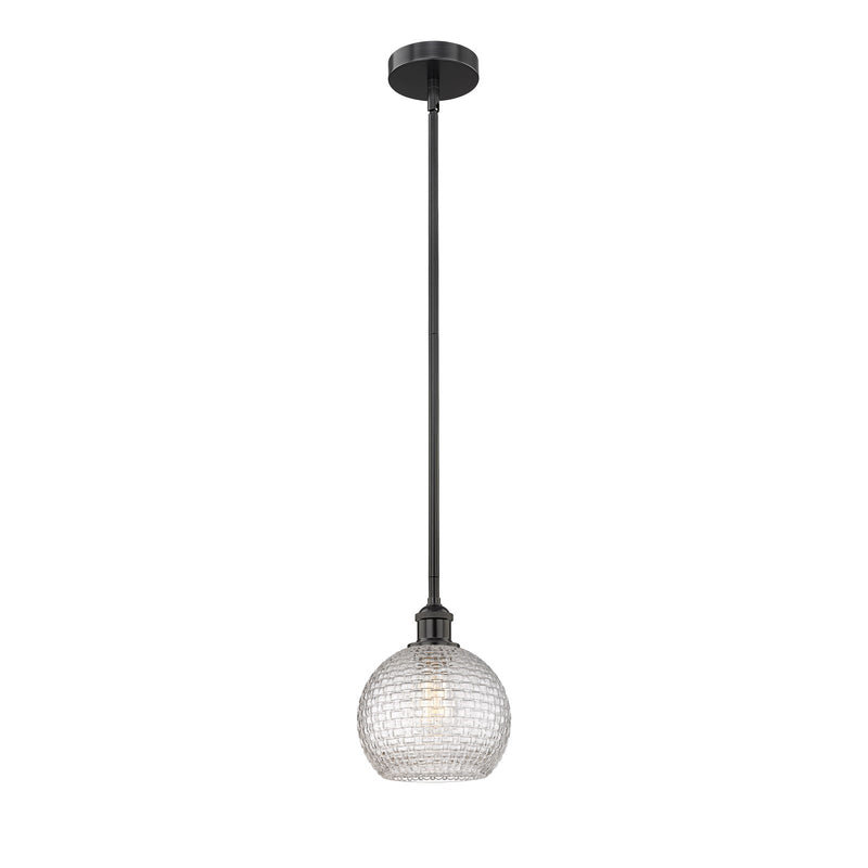 Innovations Athens 8in 1-Light Mini Pendant | Modern Farmhouse Matte Black Steel and Clear Basket Weave Glass | Kitchen Island | Model 616-1S-BK-G122C-8CL
