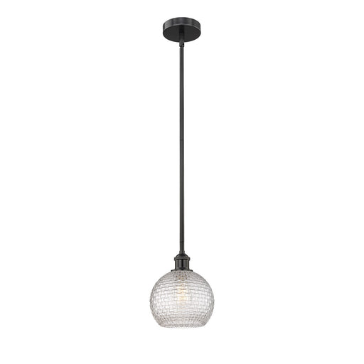 Innovations Athens 8in 1-Light Mini Pendant | Modern Farmhouse Matte Black Steel and Clear Basket Weave Glass | Kitchen Island | Model 616-1S-BK-G122C-8CL