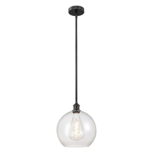 Innovations Athens 12in 1-Light Mini Pendant | Industrial Matte Black Steel and Seedy Glass | Kitchen Island & Dining Room | Model 616-1S-BK-G124-12-LED