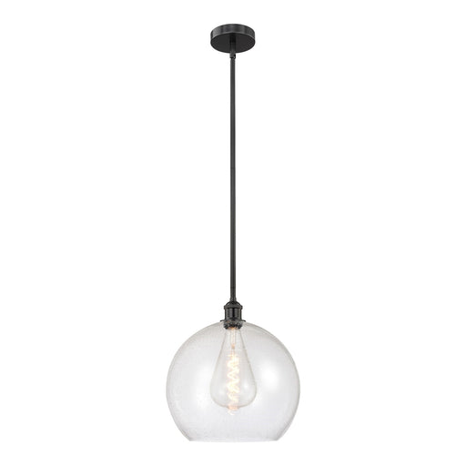 Innovations Athens 14in 1-Light Pendant | Industrial Matte Black Steel and Seedy Glass | Kitchen Island & Dining Room | Model 616-1S-BK-G124-14-LED