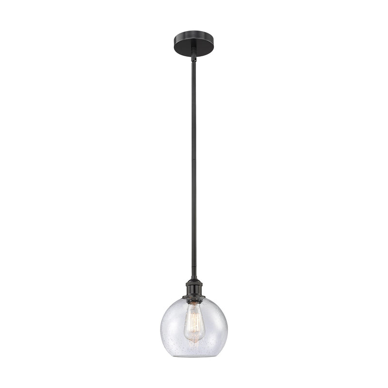 Innovations Athens 8in 1-Light Mini Pendant | Industrial Matte Black Steel and Seedy Glass | Kitchen Island & Dining Room | 8 x 8 | Model 616-1S-BK-G124-8