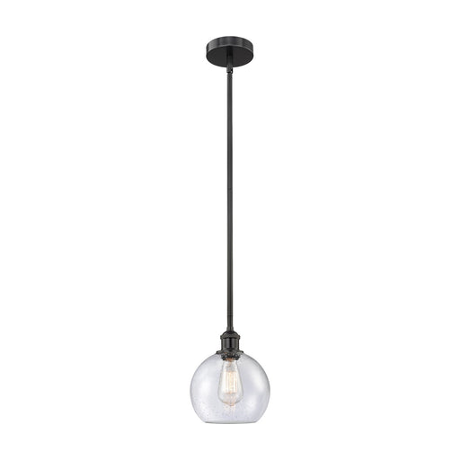 Innovations Athens 8in 1-Light Mini Pendant | Industrial Matte Black Steel and Seedy Glass | Kitchen Island & Dining Room | 8 | Model 616-1S-BK-G124-8-LED