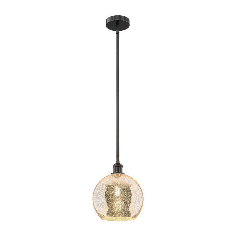 Innovations Athens 10in 1-Light Mini Pendant | Industrial Matte Black Steel and Mercury Glass | Kitchen Island & Dining Room | Model 616-1S-BK-G128-10