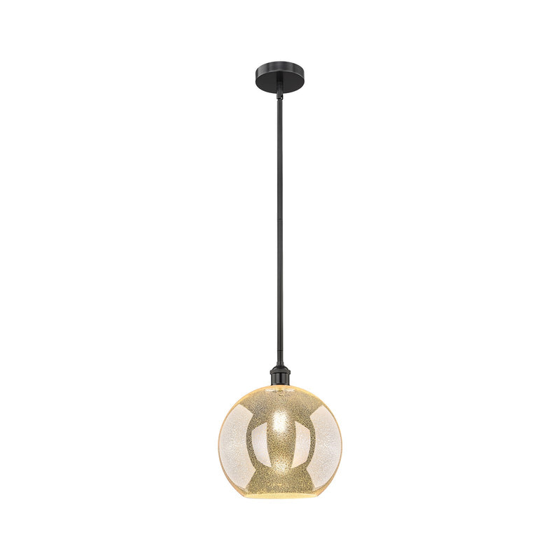 Innovations Athens 12in 1-Light Mini Pendant | Industrial Matte Black Steel and Mercury Glass | Kitchen Island & Dining Room | Model 616-1S-BK-G128-12