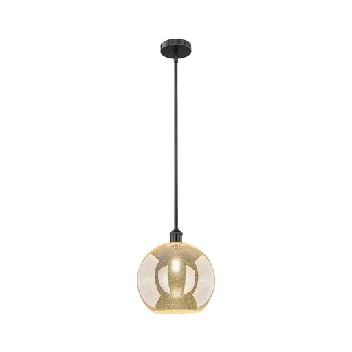 Innovations Athens 12in 1-Light Mini Pendant | Industrial Matte Black Steel and Mercury Glass | Kitchen Island & Dining Room | Model 616-1S-BK-G128-12