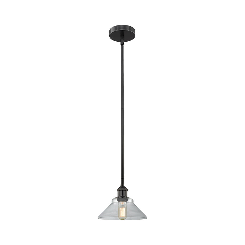 Innovations Orwell 8.38in 1-Light Mini Pendant | Industrial Matte Black Steel and Clear Glass | Kitchen Island & Dining Room | Model 616-1S-BK-G132-LED