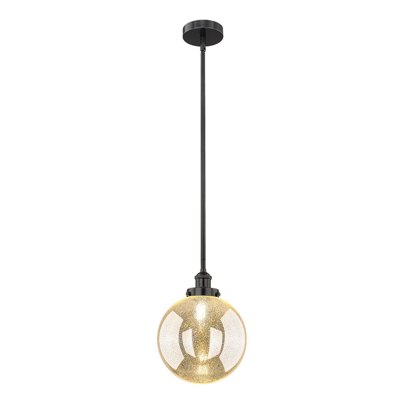 Innovations Beacon 10in 1-Light Mini Pendant | Industrial Matte Black Steel and Mercury Seeded Glass | Kitchen Island & Dining | Model 616-1S-BK-G208-10