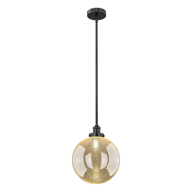Innovations Beacon 12in 1-Light Mini Pendant | Industrial Matte Black Steel and Mercury Seeded Glass | Kitchen Island & Dining | Model 616-1S-BK-G208-12