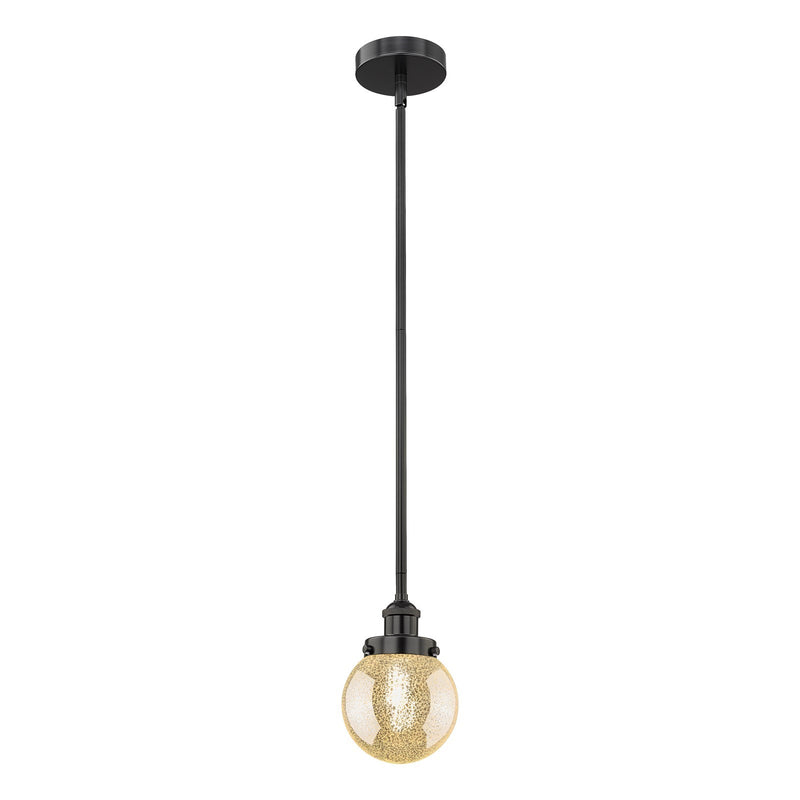Innovations Beacon 6in 1-Light Mini Pendant | Industrial Matte Black Steel and Mercury Seeded Glass | Kitchen Island & Dining | Model 616-1S-BK-G208-6