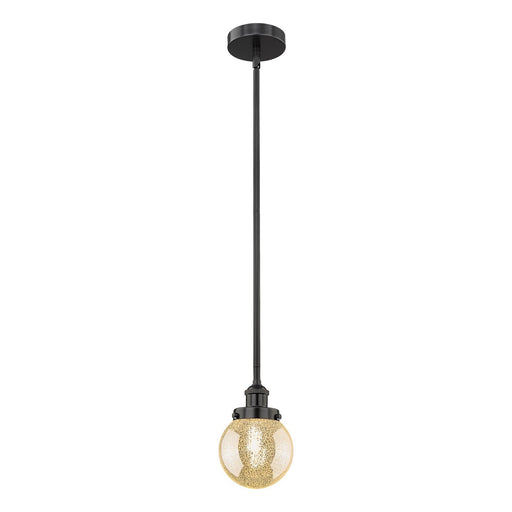 Innovations Beacon 6in 1-Light Mini Pendant | Industrial Matte Black Steel and Mercury Seeded Glass | Kitchen Island & Dining | Model 616-1S-BK-G208-6