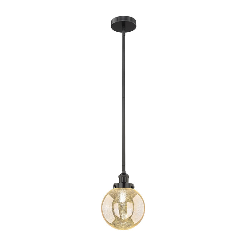 Innovations Beacon 8in 1-Light Mini Pendant | Industrial Matte Black Steel and Mercury Seeded Glass | Kitchen Island & Dining | Model 616-1S-BK-G208-8