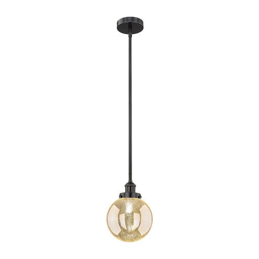 Innovations Beacon 8in 1-Light Mini Pendant | Industrial Matte Black Steel and Mercury Seeded Glass | Kitchen Island & Dining | Model 616-1S-BK-G208-8