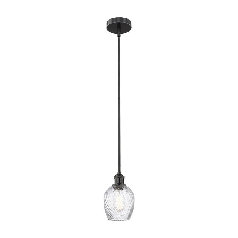 Innovations Salina 6in 1-Light Mini Pendant | Industrial Matte Black Steel and Clear Spiral Fluted Glass | Kitchen Island & Dining | Model 616-1S-BK-G292
