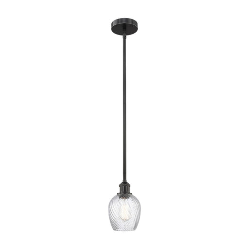 Innovations Salina 6in 1-Light Mini Pendant | Industrial Matte Black Steel and Clear Spiral Fluted Glass | Kitchen Island & Dining | Model 616-1S-BK-G292