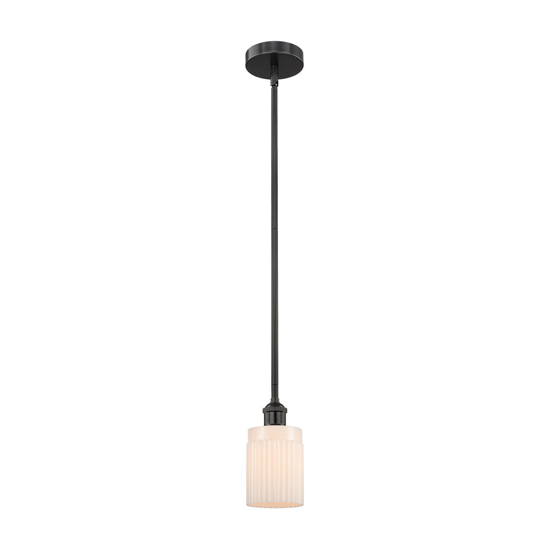 Innovations Hadley 4.5in 1-Light Mini Pendant | Modern Transitional Matte Black Steel and Matte White Ribbed Glass | Kitchen Island | Model 616-1S-BK-G341